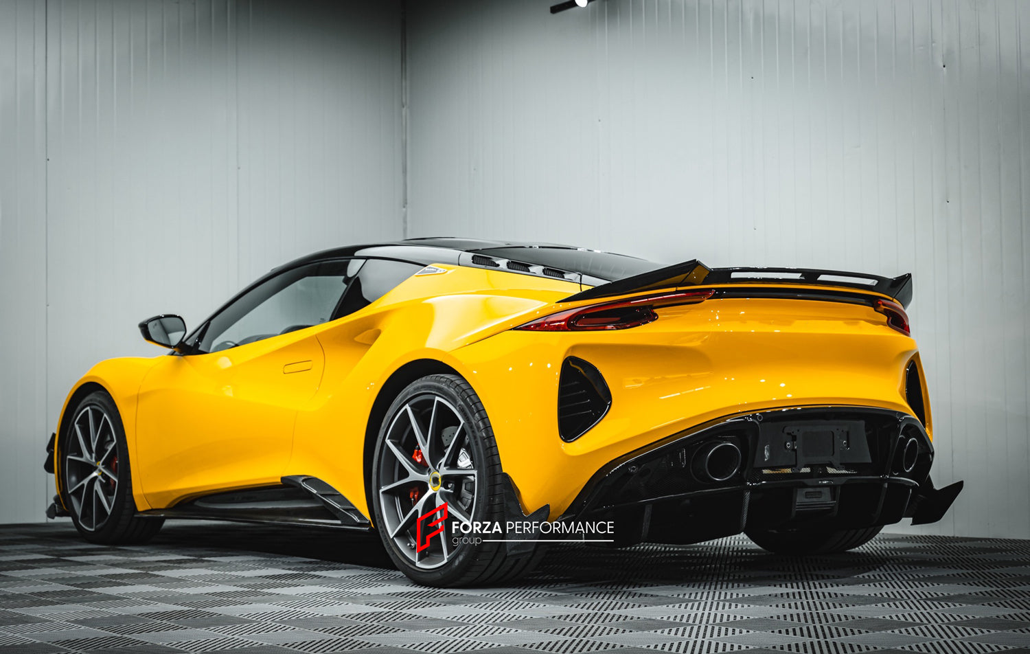 CARBON BODY KIT for LOTUS EMIRA  Set includes:  Roof Hood Front Lip Front Bumper Air Vents Front Canards Rear Fender Air Vents Side Skirts Rear Diffuser Rear Spoiler Rear Spoiler Cover Door Pedals Engine Hood Cover Rear Air Duct Side Mirrors Engine Grille