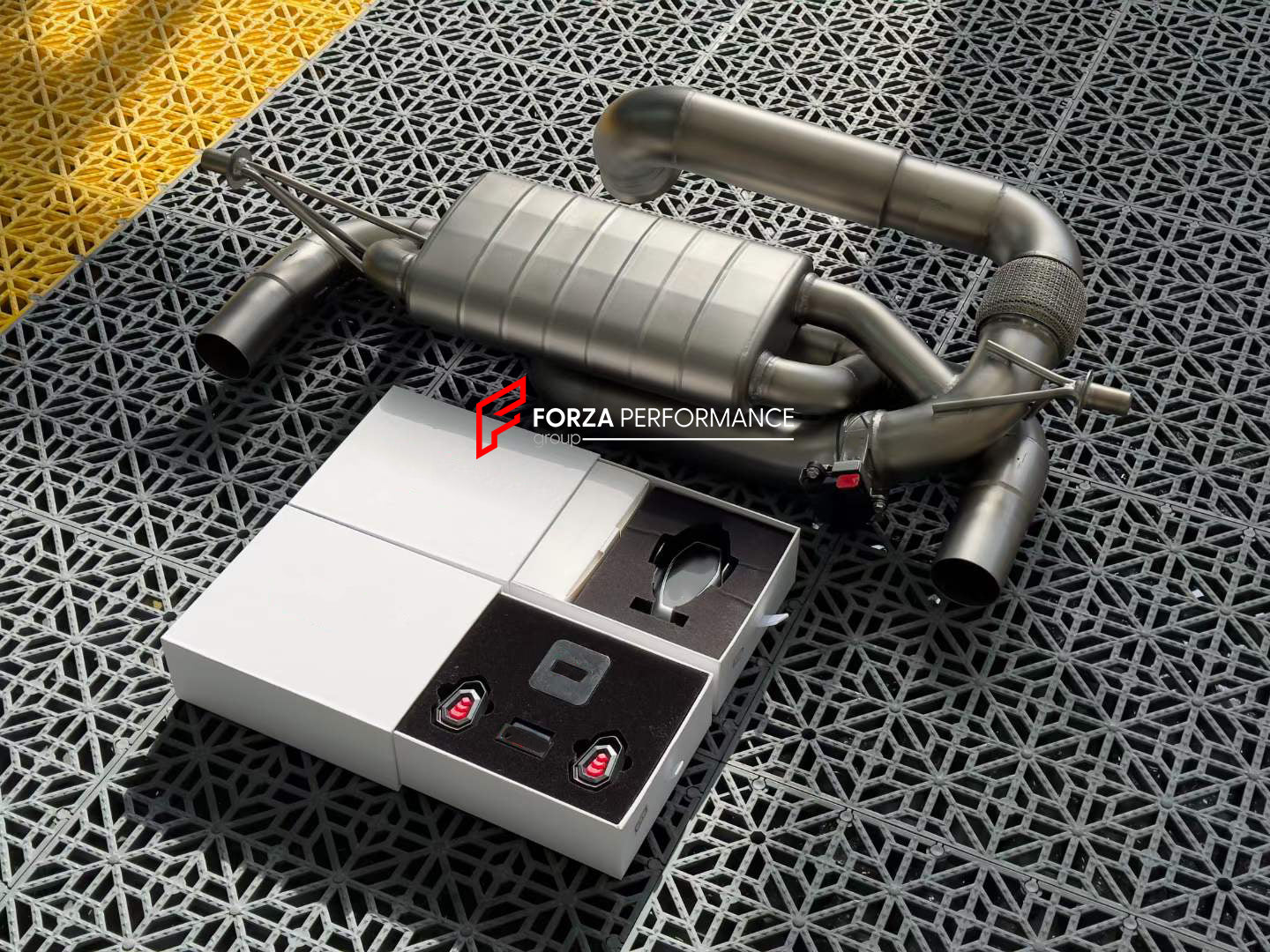 VALVED EXHAUST CATBACK MUFFLER for LOTUS EMIRA 3.5T  Set includes:  Center Pipes Mufflers with valves Exhaust tips