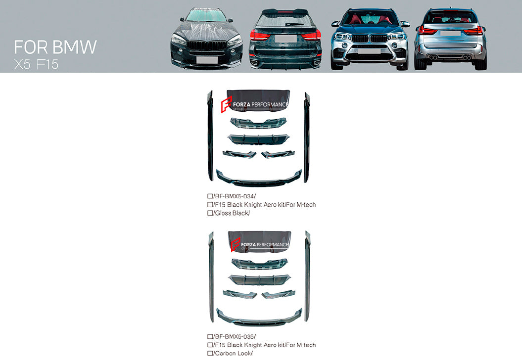 AERO KIT for BMW X5 F15 2013 - 2018 BLACK KNIGHT STYLE



Set includes:

Front Lip

Side Skirts
Roof Spoiler
Rear Diffuser

Material: Plastic

Note: Professional installation is required

Payment ►
Visa

Mastercard

PayPal with a credit card (add 4.4% at checkout)
Payoneer
Cryptocurrency
Shipment ►
By express DHL/UPS/TNT/FedEx
To the local international airport
Special line by air
Special line by the sea
To Europe and the UK by train

Please let us know which shipping option you prefer.