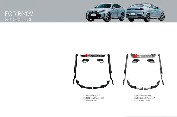 AERO KIT for BMW X6 G06 LCI FACELIFT 2023+ MP STYLE

Set includes:

Front Lip
Side Skirts
Rear Diffuser

Each part of this kit can be sent separately. Please contact us if you need a specific part.

Payment ►
Visa

Mastercard

PayPal with a credit card (add 4.4% at checkout)
Payoneer
Cryptocurrency
Shipment ►
By express DHL/UPS/TNT/FedEx
To the local international airport
Special line by air
Special line by the sea
To Europe and the UK by train

Please let us know which shipping option you prefer.