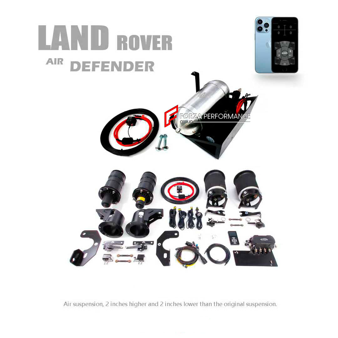 AIR SUSPENSION for LAND ROVER DEFENDER L316 1990 - 2016
Air suspension for cars offers a sophisticated and adaptable suspension system that utilizes compressed air to provide a smooth and comfortable ride. This innovative technology allows drivers to adjust the ride height, enhancing handling from your smartphone, and comfort making it ideal for various driving conditions and preferences.
Set includes:
Compressor
Accumulator
Height control valve
Air springs
Remote Controller