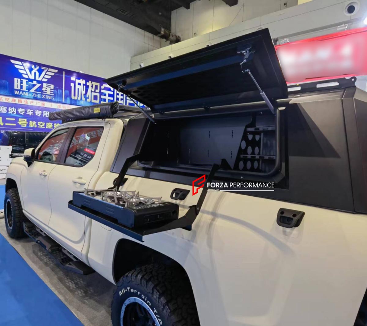 ALUMINIUM CANOPY SIDE KITCHEN for DODGE RAM FORD F-150 GMC SIERRA TOYOTA TUNDRA CHEVROLET SILVERADO Forza Performance Custom fit
Set includes:

Canopy Side Kitchen
Material: Aluminium

NOTE: Professional installation is required.