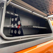 ALUMINIUM CANOPY SIDE TOOL BOX for CHEVROLET SILVERADO DODGE RAM 1500 FORD F-150 GMC SIERRA 1500 NISSAN TITAN TOYOTA TUNDRA Forza Performance Custom fit
Set includes:

Canopy Side Tool Box
Material: Aluminium

NOTE: Professional installation is required.