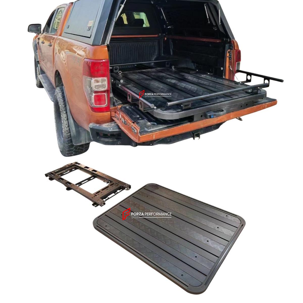 ALUMINIUM PICKUP BED SLIDING TRAY for DODGE RAM 1500 FORD F-150 JEEP GLADIATOR Forza Performance Custom fit
Set includes:

Pickup Bed Sliding Tray
Material: Aluminium

NOTE: Professional installation is required.