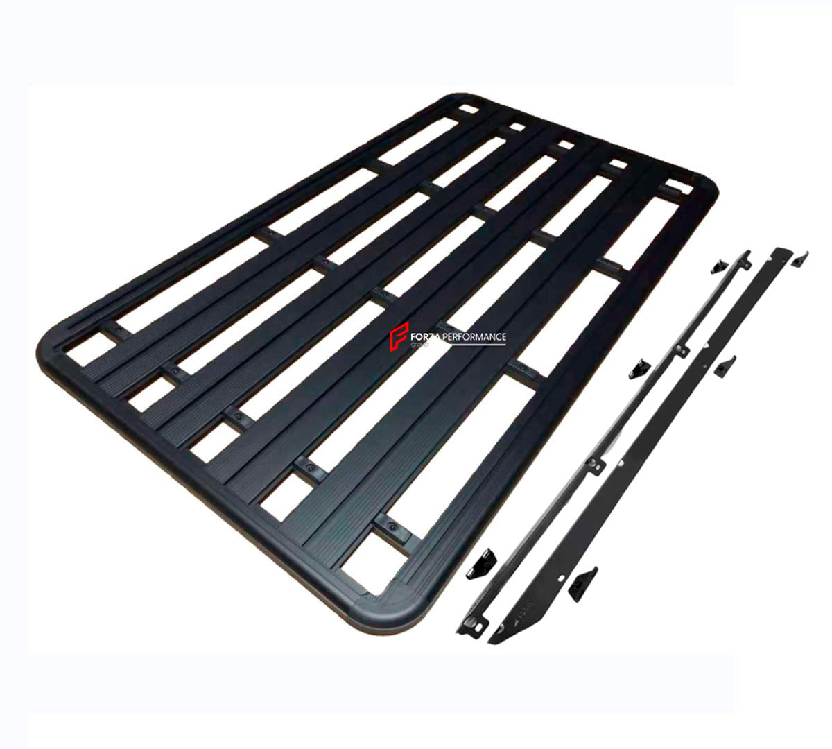 ALUMINIUM ROOF RACK WITH SIDE RAILS for LAND ROVER RANGE ROVER RANGE ROVER SPORT Forza Performance Custom fit
Set includes:

Roof Rack
Side Rails
Material: Aluminium

NOTE: Professional installation is required.