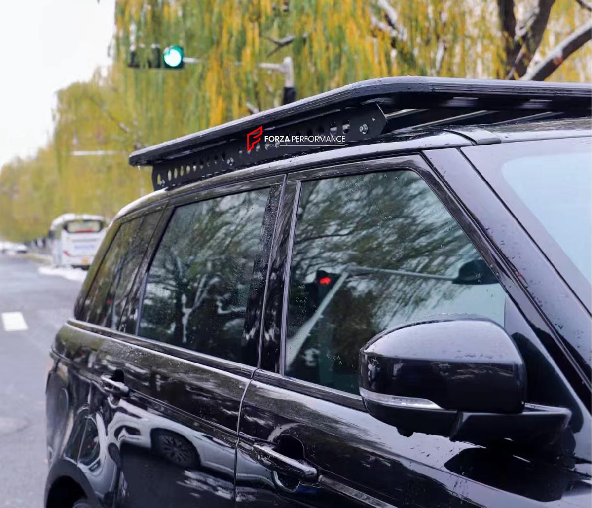 ALUMINIUM ROOF RACK WITH SIDE RAILS for LAND ROVER RANGE ROVER RANGE ROVER SPORT Forza Performance Custom fit
Set includes:

Roof Rack
Side Rails
Material: Aluminium

NOTE: Professional installation is required.