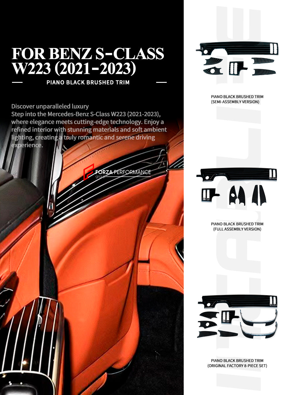 AMBIENT LIGHTS MIDRANGE COVERS FRAGRANCE SYSTEM WITH PIANO BLACK BRUSHED TRIM  for MERCEDES-BENZ S CLASS W223 2020+

Set includes:

Midrange Covers
Lights
Fragrance System
Brushed Trim

Features:

Ability to change the color and the speed of the light

Material: Plastic

Note: Professional installation is required.

Payment ►
Visa
Mastercard
PayPal with a credit card (add 4.4% at checkout)
Payoneer
Cryptocurrency

Shipment ►
By express DHL/UPS/TNT/FedEx
To the local international airport
Special line by air