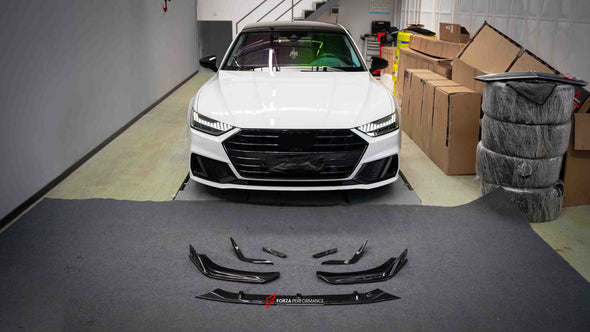 DRY CARBON FRONT LIP CANARDS for AUDI A7 4K8 2018+  Set includes:  Front Lip Front Canards