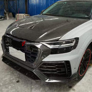 WIDE DRY CARBON BODY KIT FOR AUDI Q8 | RSQ8 4M 2019+   Set include:  Front Bumper Assembly Front Bumper Canards Hood/Bonnet Front Fenders Fender Flares Side Skirts Rear Roof Spoiler Trunk Wing Spoiler Exhaust system Rear Bumper Rear Diffuser