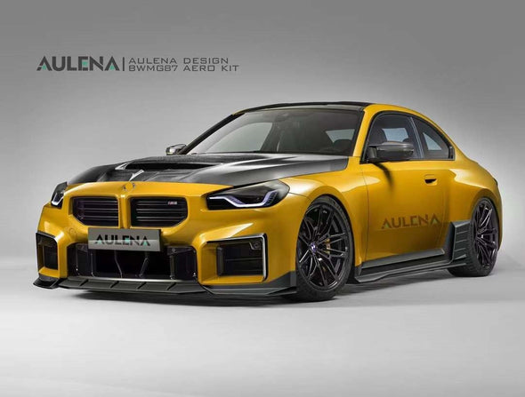 Aulena Design Carbon Aero Kit for BMW M2 G87 2022+

Set includes: 

Front Lip 
Front Bumper Canards
Hood
Side Skirts
Rear Spoiler
Rear Diffuser 
Material: Real Carbon Fiber