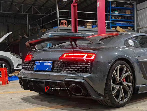 AULENA DRY CARBON BODY KIT FOR AUDI R8 4S 2019 - 2023  Set includes:  Front Lip Front Bumper Canards Side Skirts Side Blades Rear Diffuser Rear Spoiler