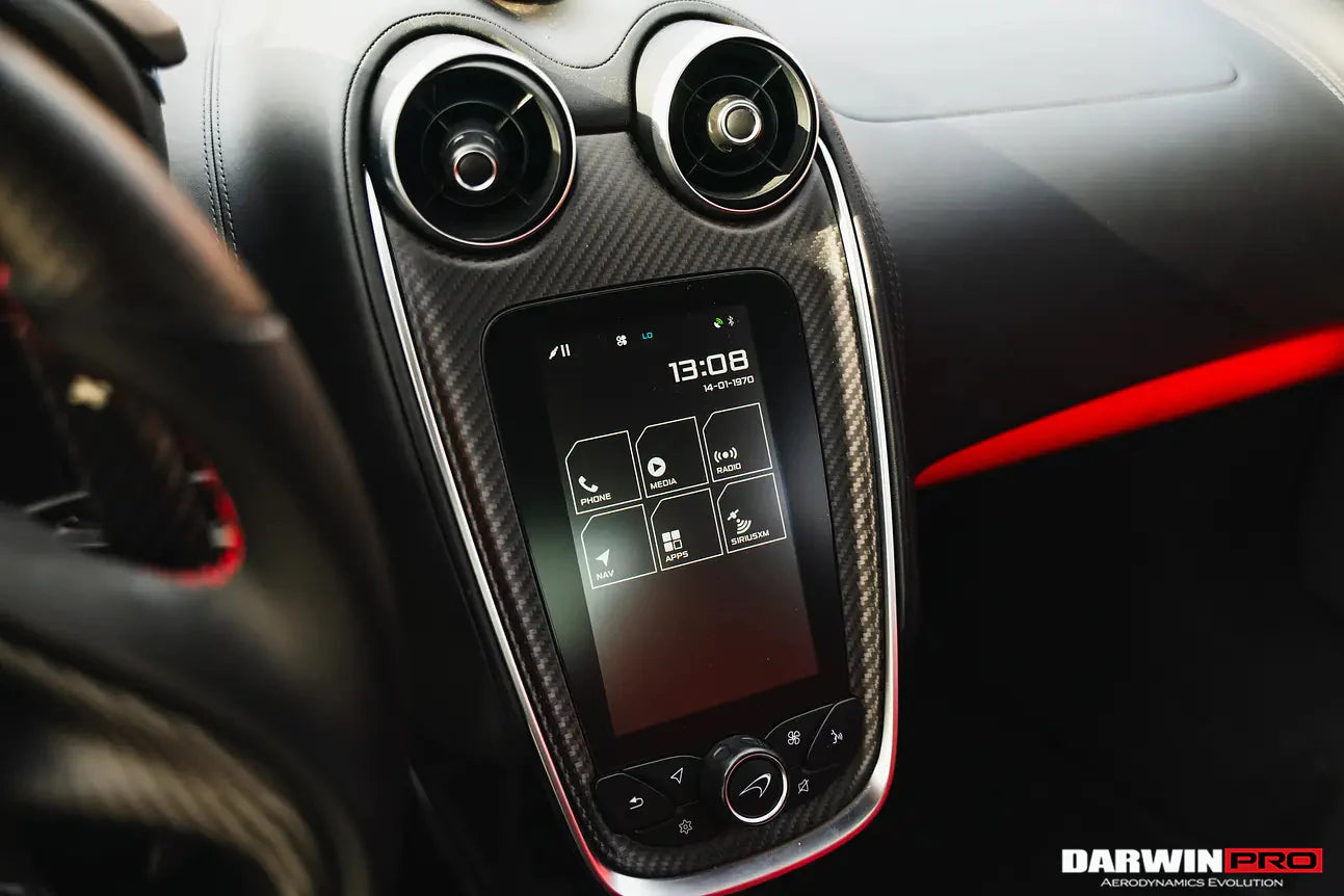 AUTHENTIC DARWINPRO DRY CARBON INTERIORS for MCLAREN 540C 570S 570GT 600LT 2015 - 2021
Set includes:

One set of Interiors (6pcs)
Material: Carbon

NOTE: Professional installation is required