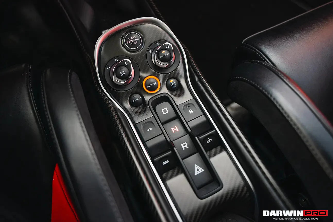 AUTHENTIC DARWINPRO DRY CARBON INTERIORS for MCLAREN 540C 570S 570GT 600LT 2015 - 2021
Set includes:

One set of Interiors (6pcs)
Material: Carbon

NOTE: Professional installation is required
