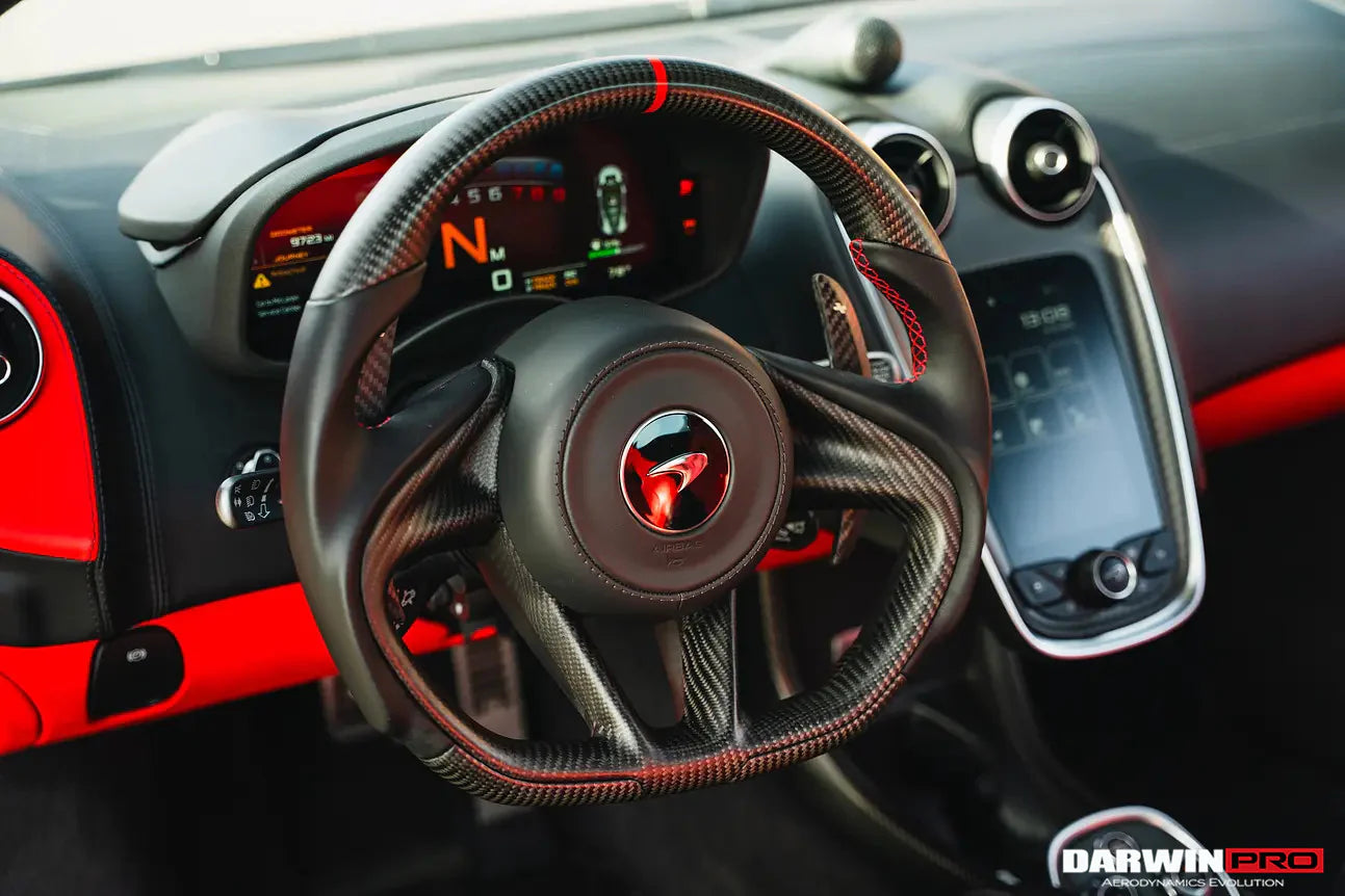 AUTHENTIC DARWINPRO CARBON INTERIORS for MCLAREN 540C 570S 570GT 600LT 2015 - 2021
Set includes:

One set of Interiors (6pcs)
Material: Carbon

NOTE: Professional installation is required