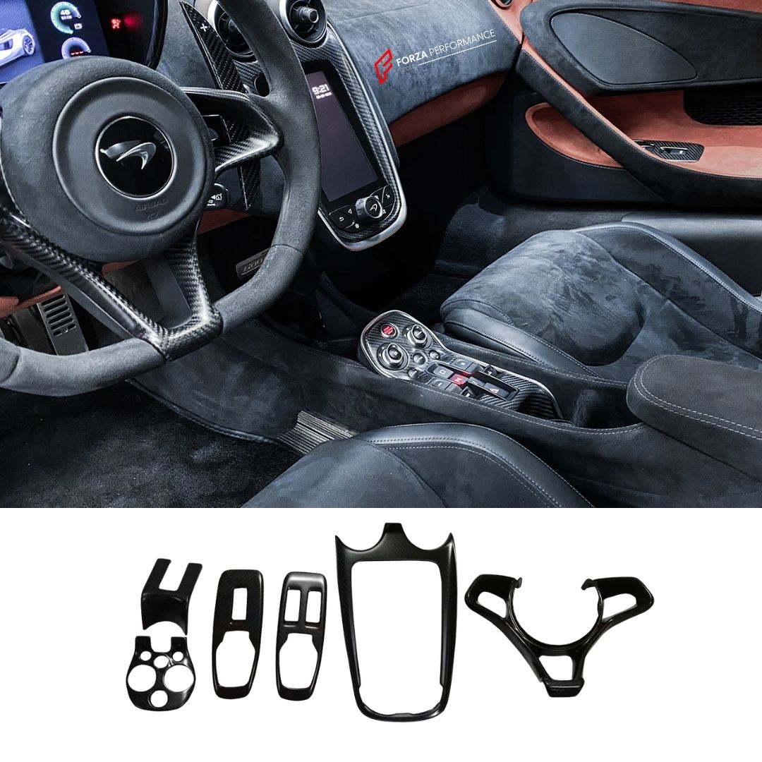 AUTHENTIC DARWINPRO DRY CARBON INTERIORS for MCLAREN 540C 570S 570GT 600LT 2015 - 2021
Set includes:

One set of Interiors (6pcs)
Material: Carbon

NOTE: Professional installation is required