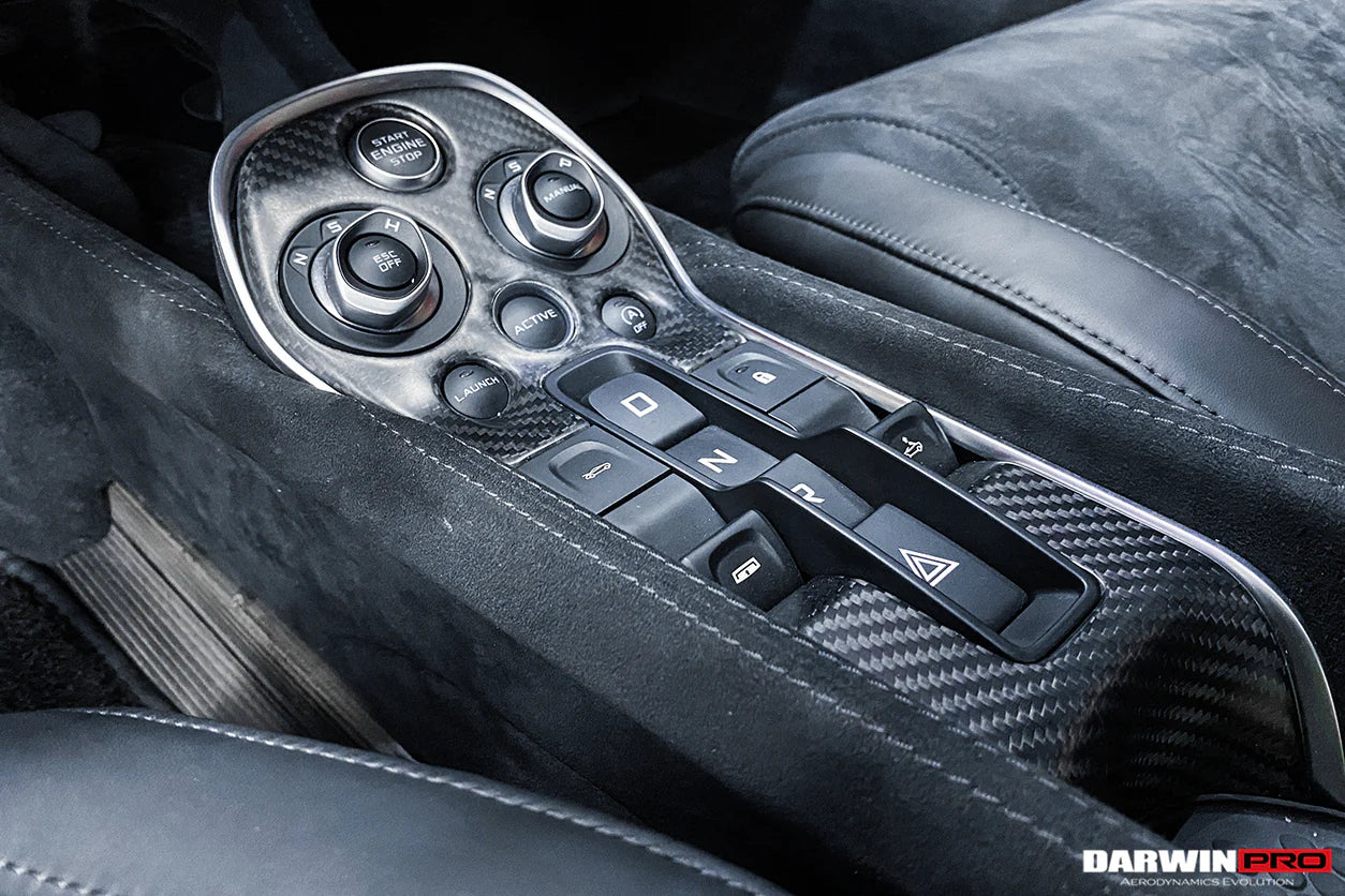 AUTHENTIC DARWINPRO DRY CARBON INTERIORS for MCLAREN 540C 570S 570GT 600LT 2015 - 2021
Set includes:

One set of Interiors (6pcs)
Material: Carbon

NOTE: Professional installation is required
