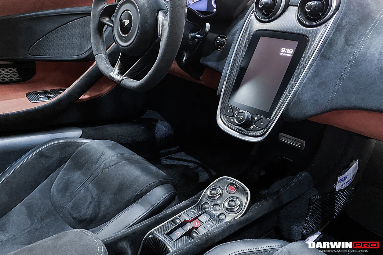 AUTHENTIC DARWINPRO DRY CARBON INTERIORS for MCLAREN 540C 570S 570GT 600LT 2015 - 2021
Set includes:

One set of Interiors (6pcs)
Material: Carbon

NOTE: Professional installation is required