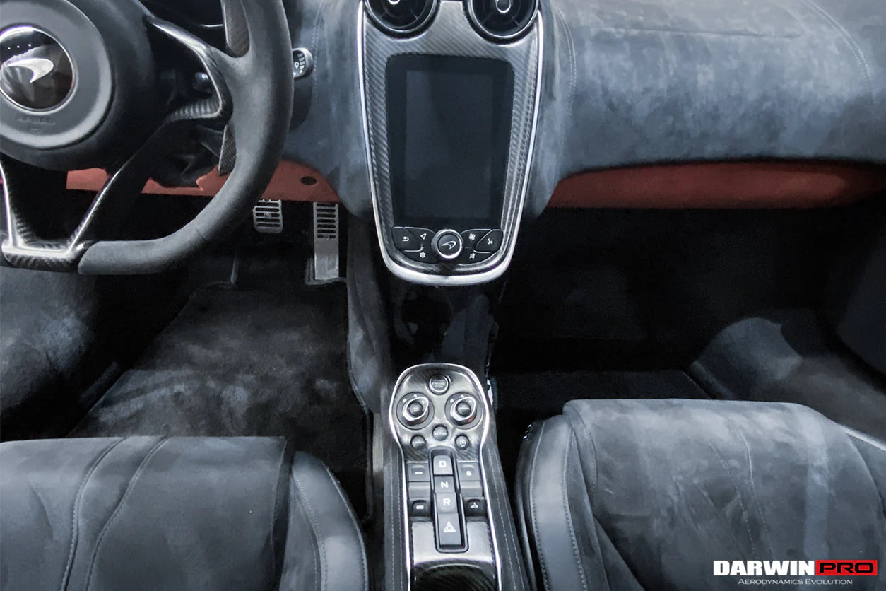 AUTHENTIC DARWINPRO DRY CARBON INTERIORS for MCLAREN 540C 570S 570GT 600LT 2015 - 2021
Set includes:

One set of Interiors (6pcs)
Material: Carbon

NOTE: Professional installation is required