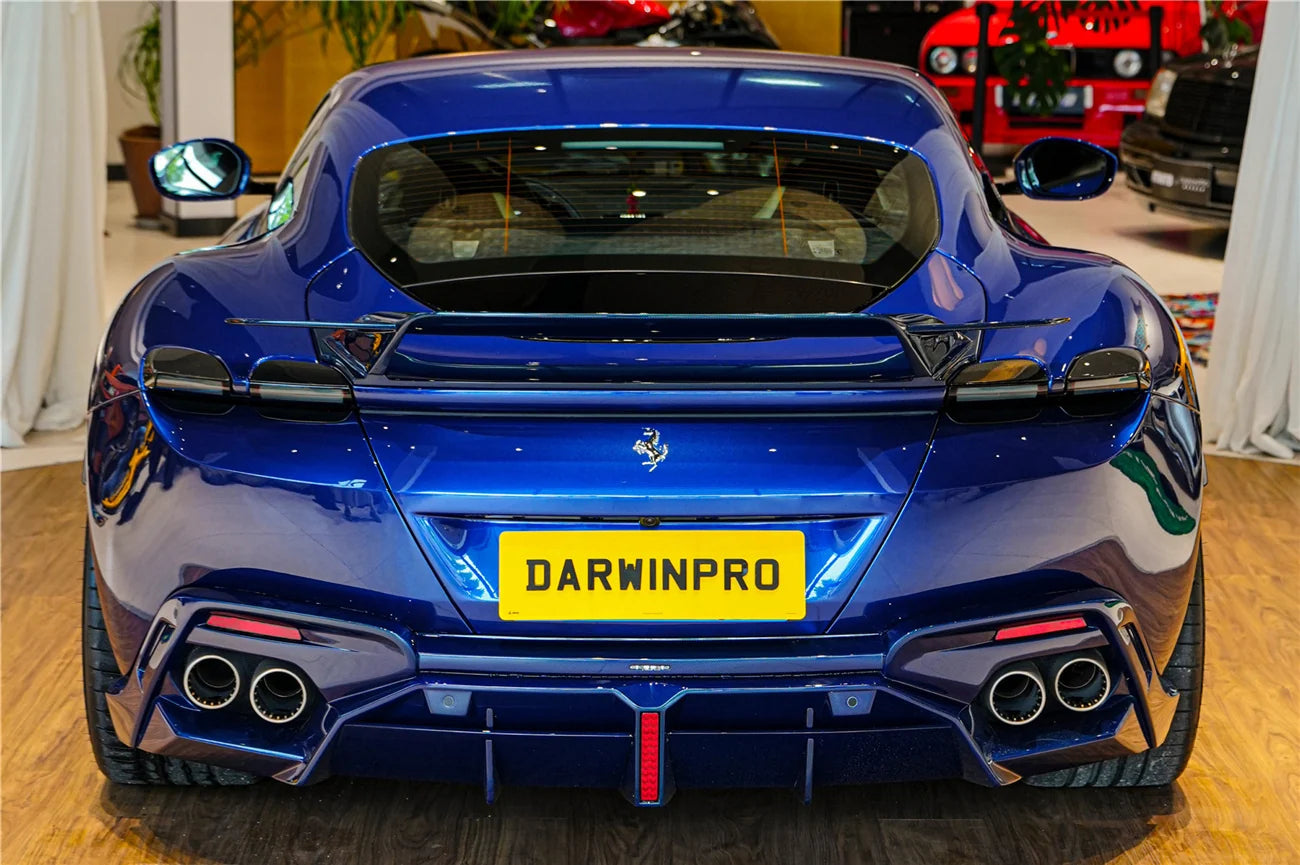 AUTHENTIC DARWINPRO CARBON BODY KIT for FERRARI ROMA 2020+ Forza Performance Custom fit BKSS Style
Set includes:

Front Lip Splitter
Hood Bonnet
Side Skirts
Rear Diffuser
Rear Wing Spoiler or Rear Spoiler (your choice)
Material: Carbon (Can be made in Forged Carbon or Dry Carbon)

NOTE: Professional installation is required.
