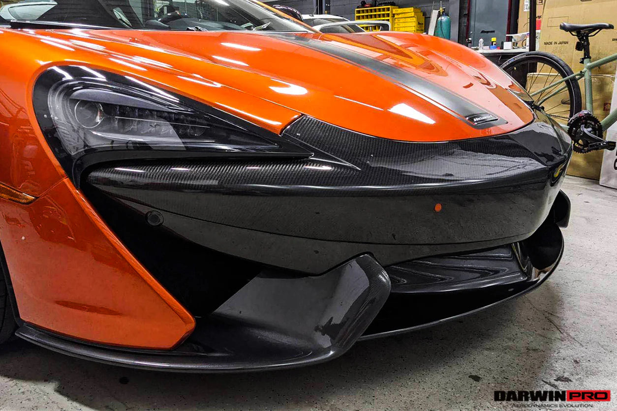 AUTHENTIC DARWINPRO CARBON FRONT BUMPER COVER for MCLAREN 540C 570S 570GT 600LT 2015 - 2021
Set includes:

Front Bumper Cover
Material: Carbon (Can be made in Forged Carbon)

NOTE: Professional installation is required