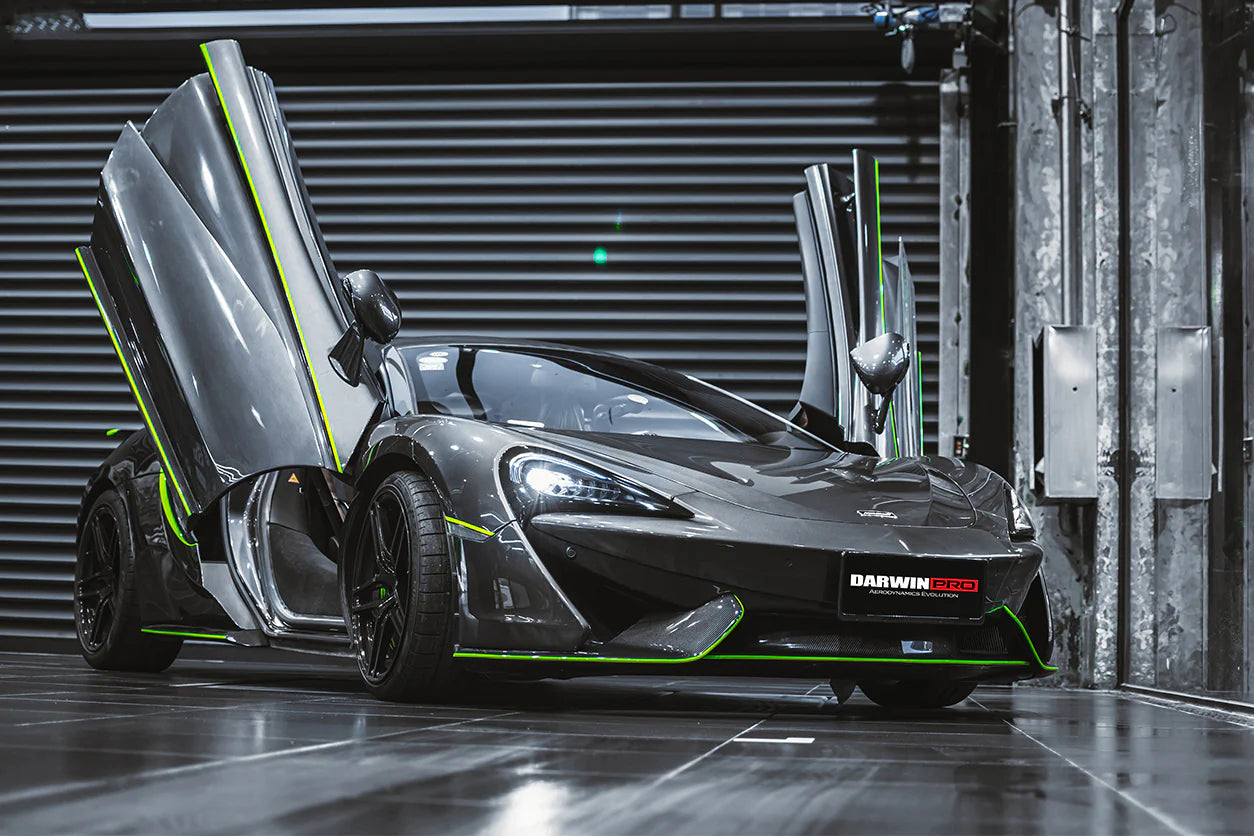 AUTHENTIC DARWINPRO CARBON FRONT FENDERS for MCLAREN 540C 570S 600LT 2015 - 2021
Set includes:

Front Fenders
Material: Carbon

NOTE: Professional installation is required