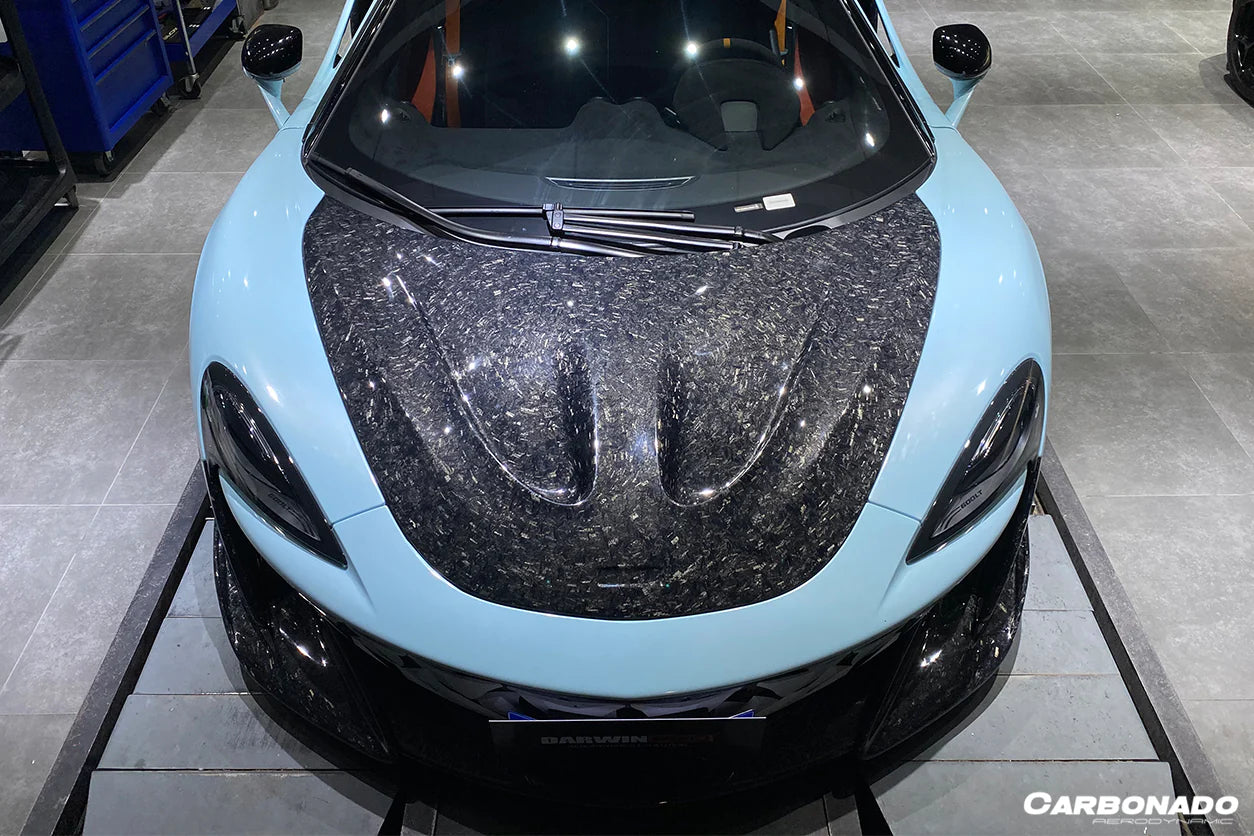 AUTHENTIC DARWINPRO CARBON HOOD BONNET P1 Style for MCLAREN 540C 570S 570GT 600LT 2015 - 2021
Set includes:

Hood Bonnet
Material: Carbon (Can be made in Forged Carbon)

NOTE: Professional installation is required