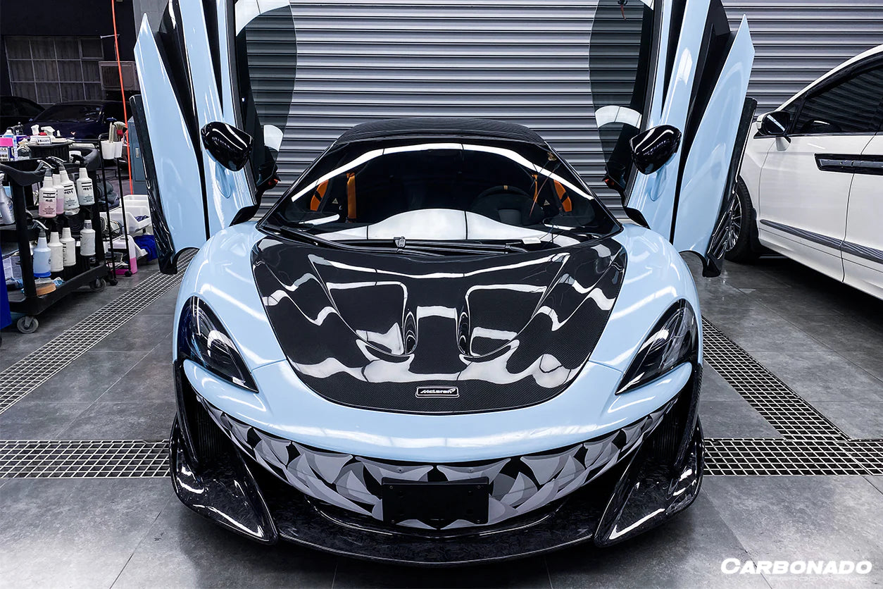 AUTHENTIC DARWINPRO CARBON HOOD BONNET P1 Style for MCLAREN 540C 570S 570GT 600LT 2015 - 2021
Set includes:

Hood Bonnet
Material: Carbon (Can be made in Forged Carbon)

NOTE: Professional installation is required