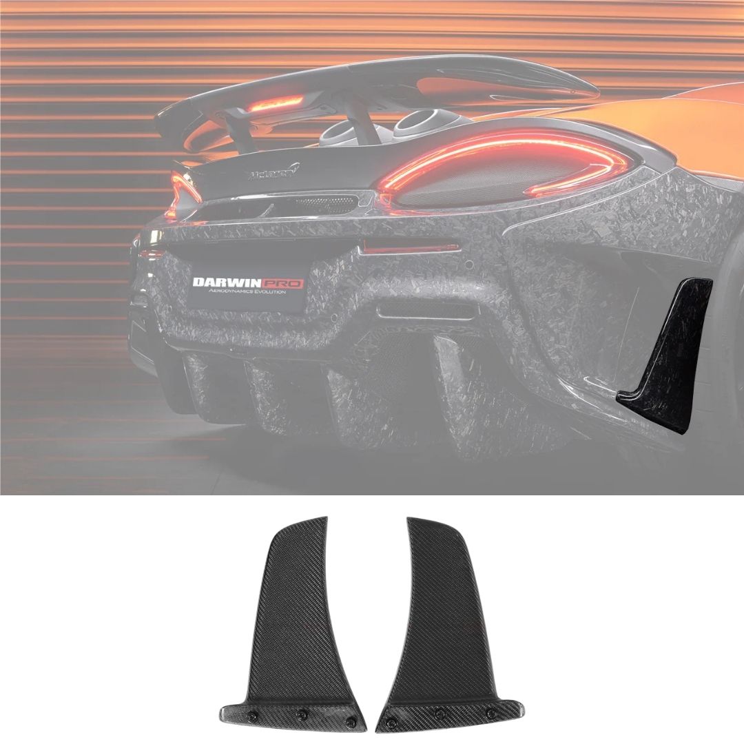 AUTHENTIC DARWINPRO CARBON REAR BUMPER CANARDS for MCLAREN 600LT 2018 - 2021
Set includes:

Rear Bumper Canards
Material: Carbon

NOTE: Professional installation is required