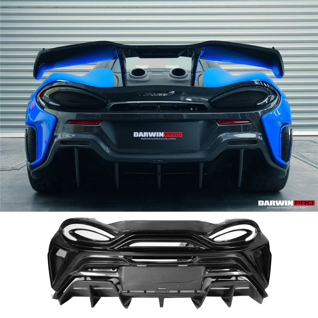 AUTHENTIC DARWINPRO CARBON REAR BUMPER BKSS for MCLAREN 600LT 2018 - 2021
Set includes:

Rear Bumper
Material: Carbon

NOTE: Professional installation is required