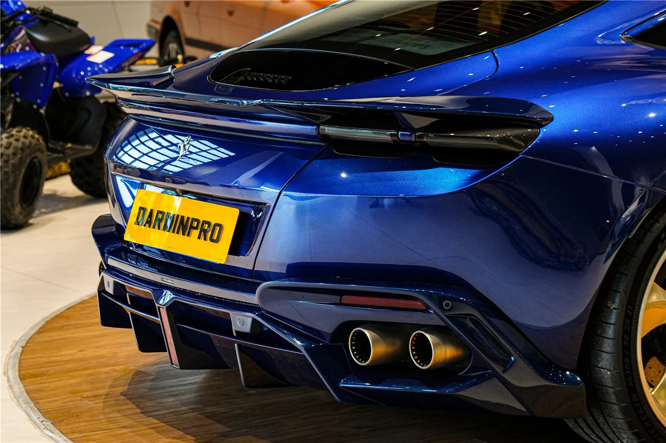 AUTHENTIC DARWINPRO CARBON REAR DIFFUSER for FERRARI ROMA 2020+ Forza Performance Custom fit BKSS Style
Set includes:

Rear Diffuser
Material: Carbon (Can be made in Forged Carbon or Dry Carbon)

NOTE: Professional installation is required.