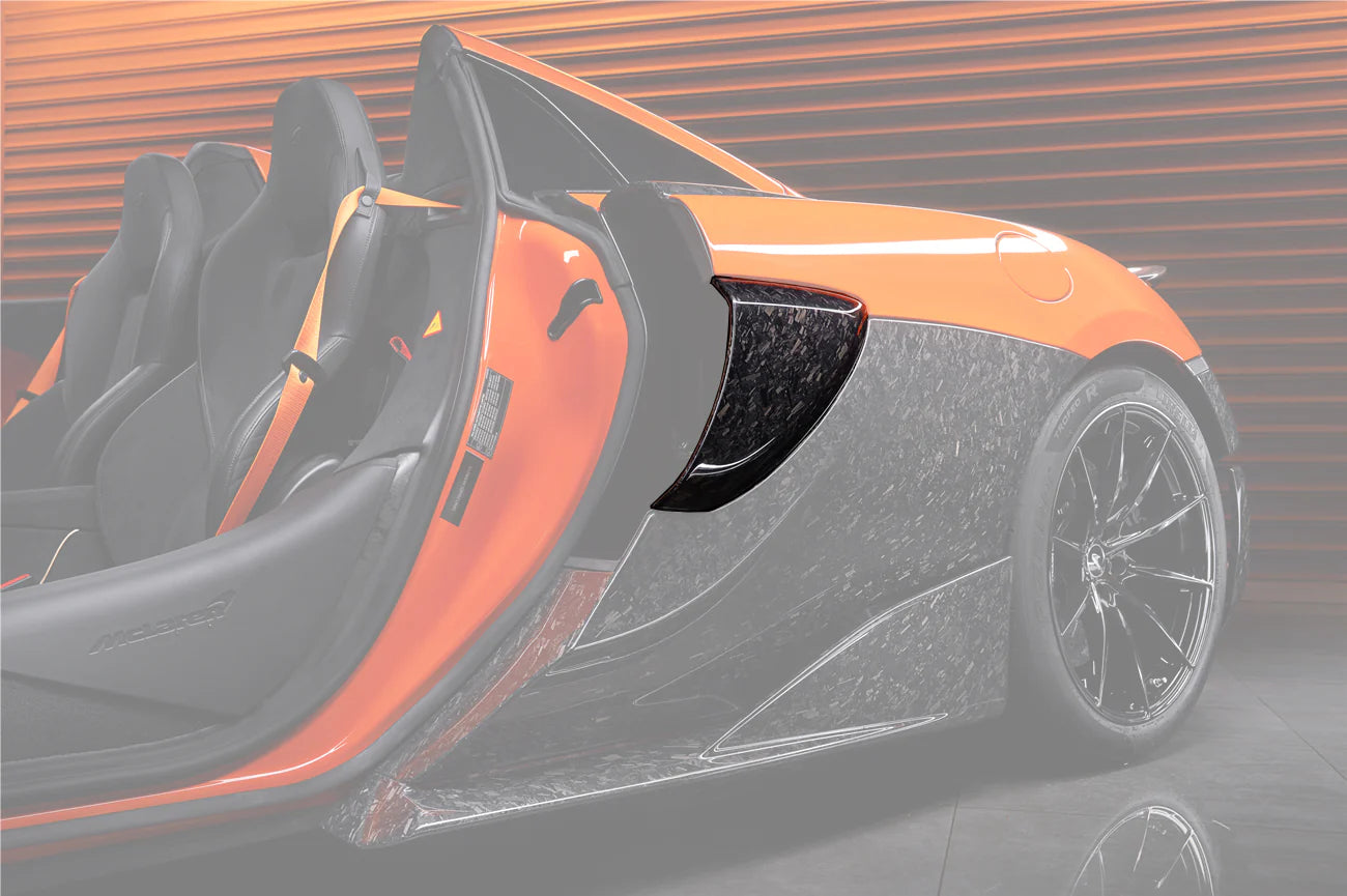 AUTHENTIC DARWINPRO CARBON SIDE SCOOPS for MCLAREN 600LT 2018 - 2021
Set includes:

Side Scoops
Material: Carbon

NOTE: Professional installation is required