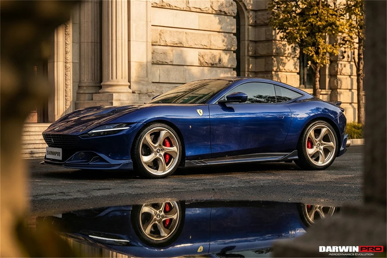 AUTHENTIC DARWINPRO CARBON SIDE SKIRTS for FERRARI ROMA 2020+ Forza Performance Custom fit BKSS Style
Set includes:

Side Skirts
Material: Carbon (Can be made in Forged Carbon or Dry Carbon)

NOTE: Professional installation is required.