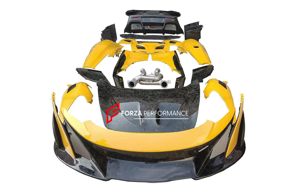 AUTHENTIC DARWINPRO DRY CARBON CONVERSION BODY KIT for MCLAREN 650S 625C MP4-12C 2011 - 2017 to 675LT

Set includes:

Side Skirts
Side Fenders
Rear Bumper
Engine Trunk
Rear Spoiler
Exhaust Tips
Material: Dry Carbon

Note: Professional installation is required