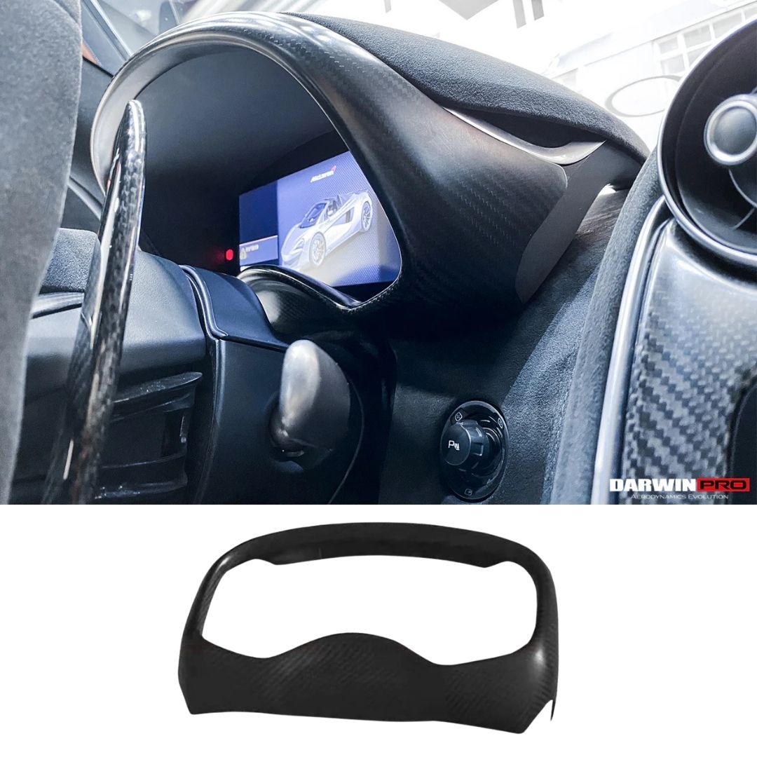 AUTHENTIC DARWINPRO DRY CARBON INSTRUMENT SURROUND PANEL COVER for MCLAREN 540C 570S 570GT 600LT 2015 - 2021
Set includes:

Instrument Surround Panel Cover
Material: Dry Carbon

NOTE: Professional installation is required