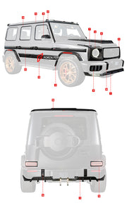 AUTHENTIC ROWEN CARBON BODY KIT for MERCEDES BENZ G CLASS AMG G63 W465 2024+

Set includes:

Front Lip

Front Bumper Air Vents Cover
Front Bumper Trims
Headlights Cover
Grille Cover
Turning Lights Cover
Hood Scoop
Roof Light
Roof Strip Trims
Door Window Frame
Side Mirrors Cover
Side Molding Trims
Door Panels
Fender Flares
Rear Spoiler
Rear Bumper Trims&nbsp;
Taillights Trims
Rear Diffuser

Material: Carbon Fiber