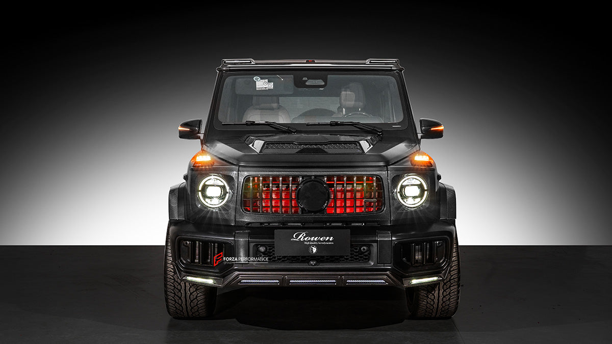 AUTHENTIC ROWEN CARBON BODY KIT for MERCEDES BENZ G CLASS AMG G63 W465 2024+

Set includes:

Front Lip

Front Bumper Air Vents Cover
Front Bumper Trims
Headlights Cover
Grille Cover
Turning Lights Cover
Hood Scoop
Roof Light
Roof Strip Trims
Door Window Frame
Side Mirrors Cover
Side Molding Trims
Door Panels
Fender Flares
Rear Spoiler
Rear Bumper Trims&nbsp;
Taillights Trims
Rear Diffuser

Material: Carbon Fiber
