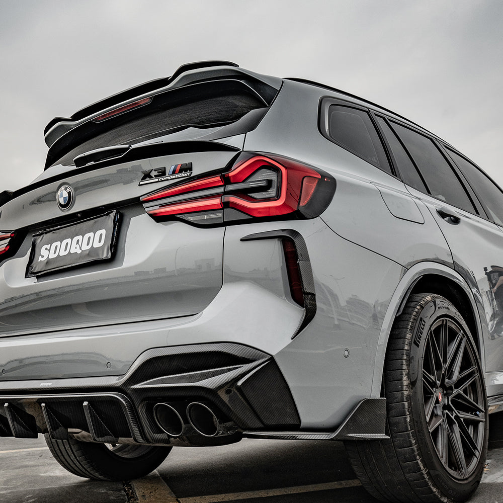AUTHENTIC SOOQOO CARBON REAR BUMPER CANARDS for BMW X3M F97 LCI 2022+

Set includes:

Rear Bumper Canards

Material: Carbon

Note: Professional installation is required
