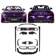 AUTHENTIC SOOQOO DRY CARBON BODY KIT for BMW Z4 G29 2019+
Set includes:

Front Lip
Front Kidney Grilles
Mirror Caps
Side Skirts
Rear Diffuser
Rear Bumper Inserts
Trunk Spoiler
Material: Dry Carbon (Prepreg Carbon Fiber)

NOTE: Professional installation is required.