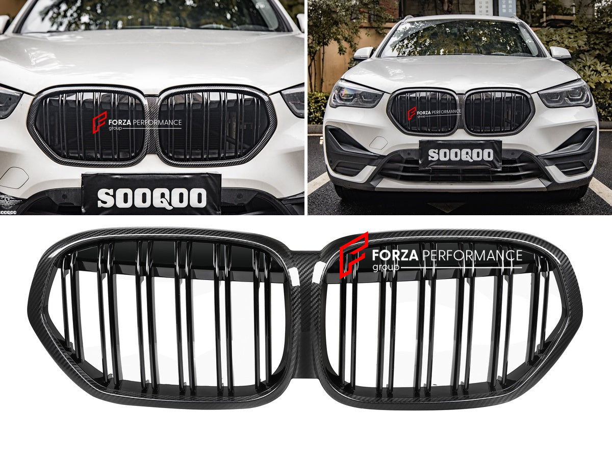 AUTHENTIC SOOQOO DRY CARBON DUAL SLAT FRONT GRILLE for BMW X1 F48 F49 2016 - 2019 Forza Performance custom fit buy OEM Style