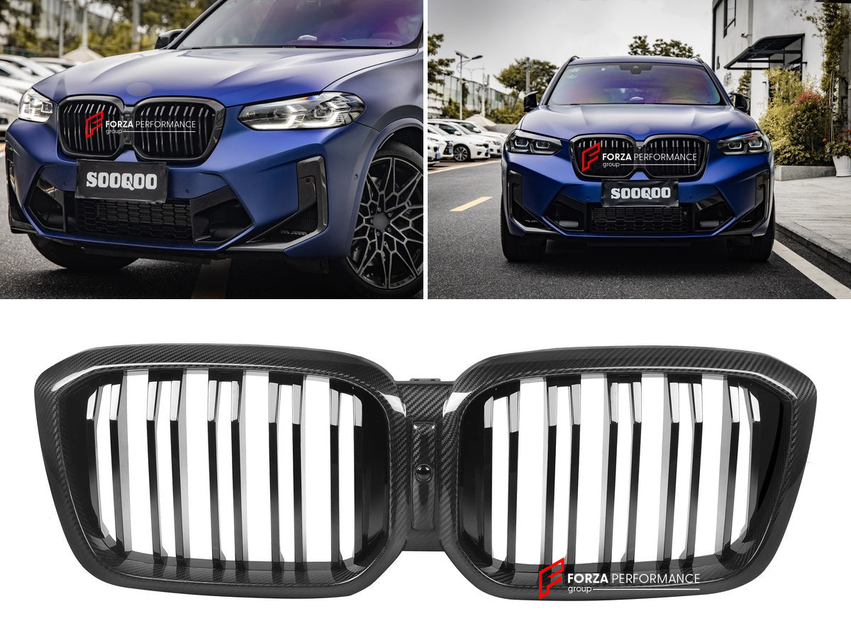 AUTHENTIC SOOQOO DRY CARBON DUAL SLAT FRONT GRILLE for BMW X3 G01 X4 G02 LCI 2022+ Forza Performance custom fit buy OEM Style