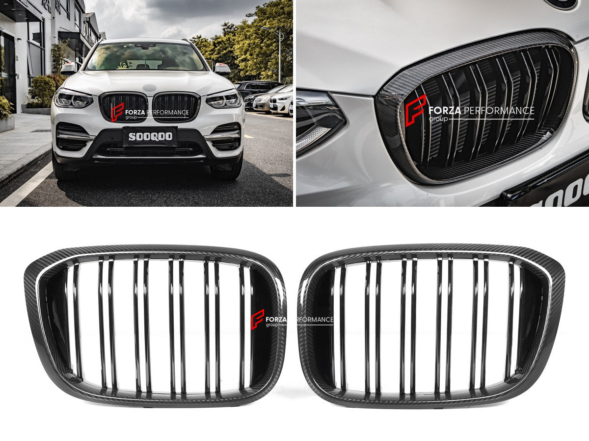AUTHENTIC SOOQOO DRY CARBON DUAL SLAT FRONT GRILLE for BMW X3 G01 X4 G02 PRE-LCI 2019 - 2021 Forza Performance custom fit buy OEM Style