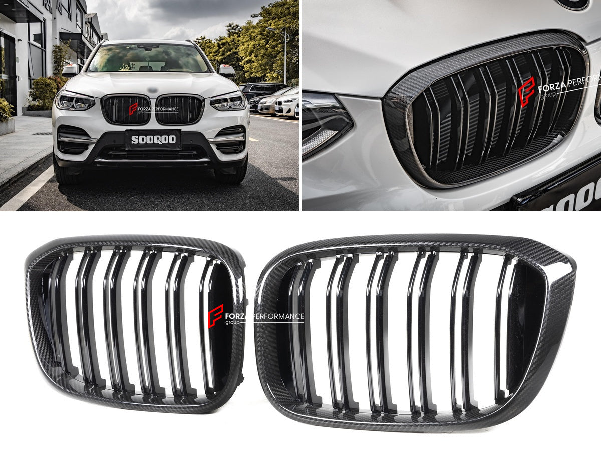 AUTHENTIC SOOQOO DRY CARBON DUAL SLAT FRONT GRILLE for BMW X3M F97 X4M F98 PRE-LCI 2019 - 2021 Forza Performance custom fit buy OEM Style