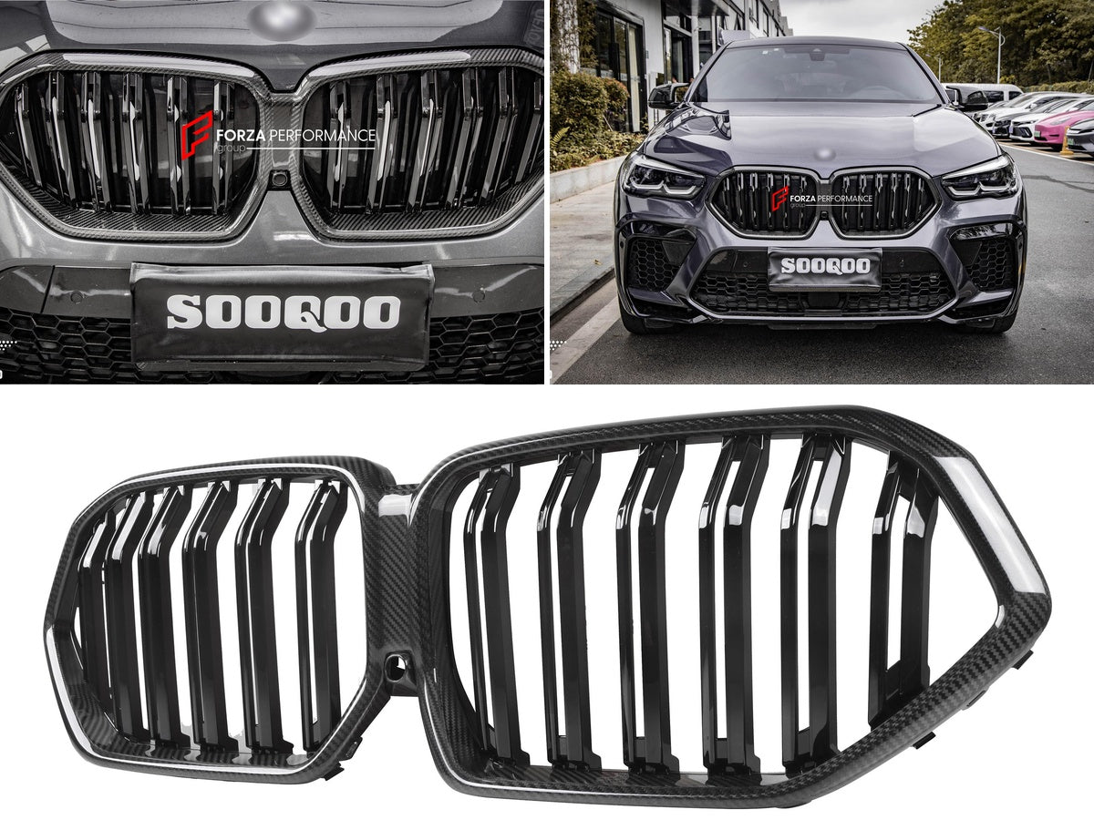 AUTHENTIC SOOQOO DRY CARBON DUAL SLAT FRONT GRILLE for BMW X6 G06 PRE-LCI 2020 - 2023 Forza Performance custom fit buy OEM Style