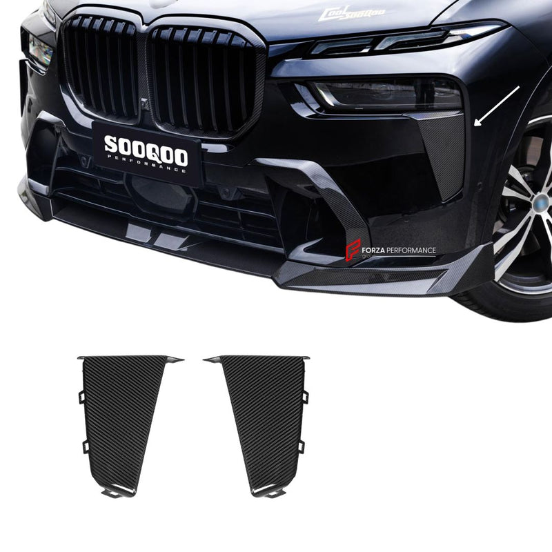 AUTHENTIC SOOQOO DRY CARBON FIBER FRONT BUMPER SIDE VENT TRIMS for BMW X7 G07 LCI 2023+