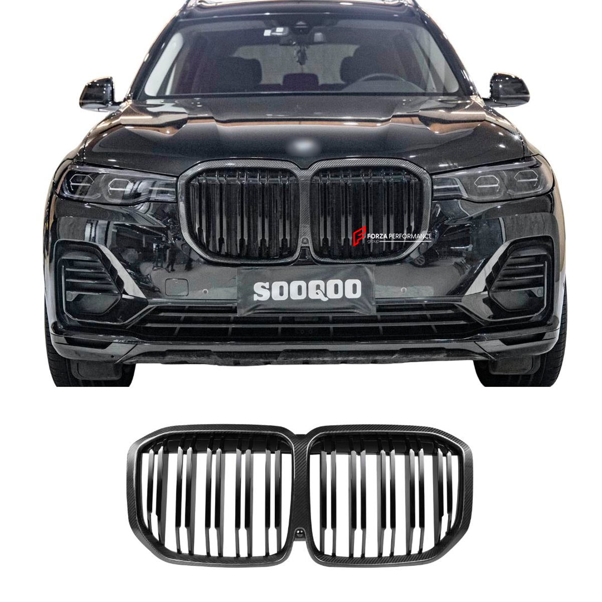 AUTHENTIC SOOQOO DRY CARBON FIBER FRONT GRILLE for BMW X7 G07 2019 - 2022
Set includes:

Front Grille
Material: Dry Carbon

NOTE: Professional installation is required.
