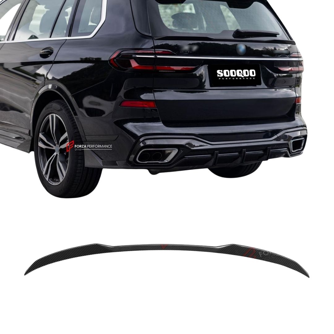 AUTHENTIC SOOQOO DRY CARBON FIBER REAR SPOILER for BMW X7 G07 2019+
Set includes:

Rear Spoiler
Material: Dry Carbon

NOTE: Professional installation is required.