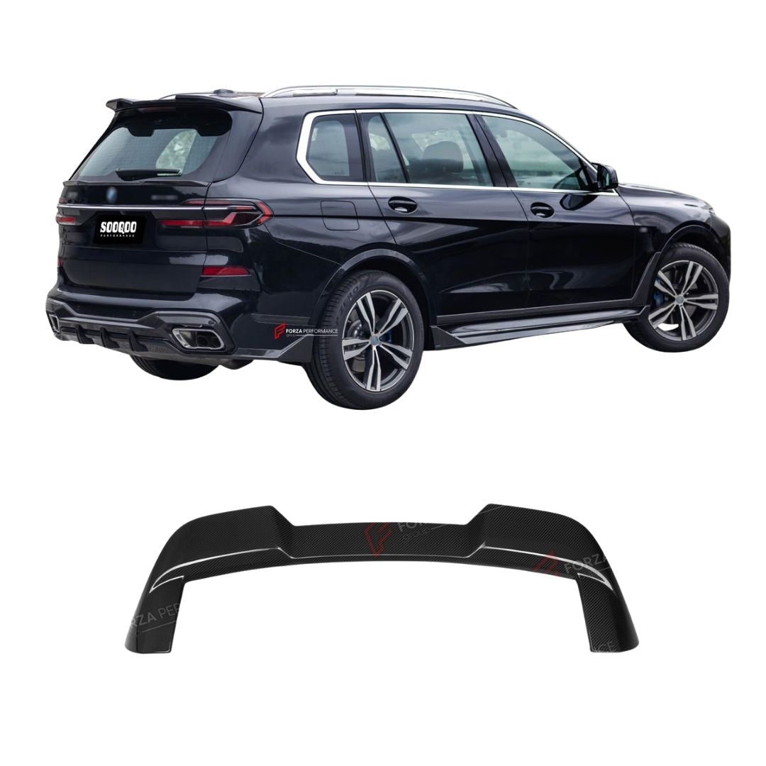 AUTHENTIC SOOQOO DRY CARBON FIBER ROOF SPOILER for BMW X7 G07 2019+
Set includes:

Roof Spoiler
Material: Dry Carbon

NOTE: Professional installation is required.