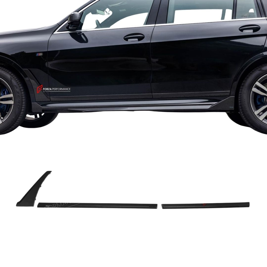 AUTHENTIC SOOQOO DRY CARBON FIBER SIDE DOOR TRIMS for BMW X7 G07 2019+
Set includes:

Front Fender Trims
Side Door Trims
Material: Dry Carbon

NOTE: Professional installation is required.