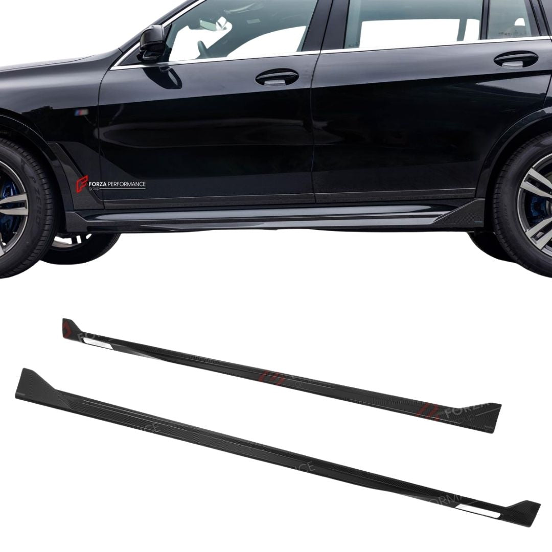 AUTHENTIC SOOQOO DRY CARBON FIBER SIDE SKIRTS for BMW X7 G07 2019+
Set includes:

Side Skirts
Material: Dry Carbon

NOTE: Professional installation is required.