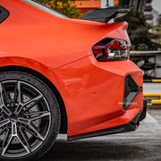 AUTHENTIC SOOQOO DRY CARBON REAR BUMPER TRIMS for BMW M2 G87 2023+

Set includes:

Rear Bumper Trims

Material: Prepreg Carbon

Note: Professional installation is required